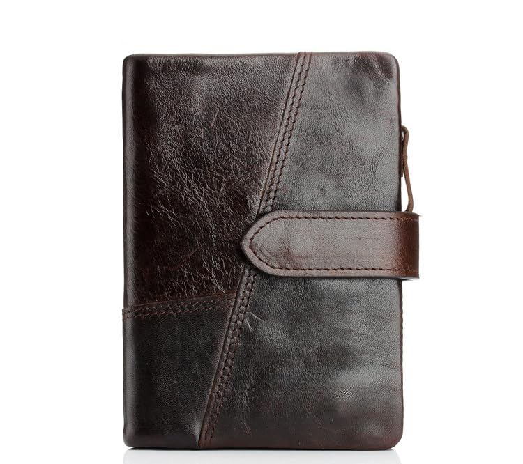 Retro Cowhide Leather Wallet for Men Money Clip Compact Front Pocket Design (Coffee,13 * 2.5 * 9cm)