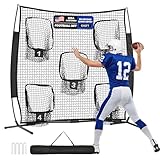 Football Throwing Net, 6x6ft Football Nets for Throwing with 5 Target Pockets, Football Throwing Target for Quarterback, Football Training Equipment with Portable Carry Bag
