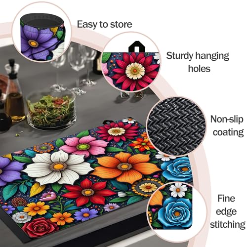 Image of Vibrant Mandala Floral Stove Cover for Electric and Glass Stove Tops 3-in-1 Stove Mat, Heat Resistant Counter Protector Mat, Non-Slip Surface & Drying Rack, 28.5 inchLx20.5 inchW