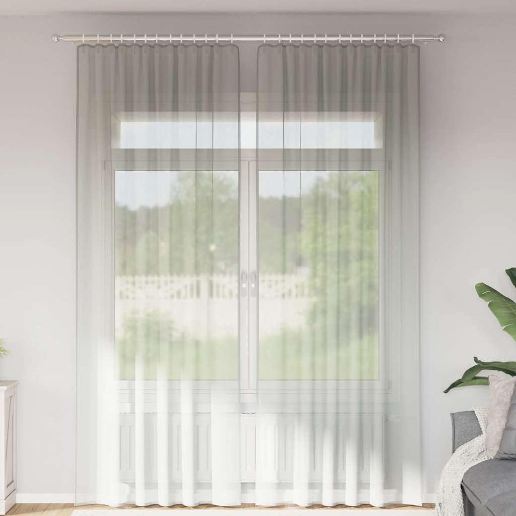 Lot de 2 rideaux en voile avec passe-tringle, gris clair, 140 x 260 cm, 100 % polyester, semi-transparent, facile d'entretien, pour salon, chambre à coucher, cuisine, décoration de fenêtre et