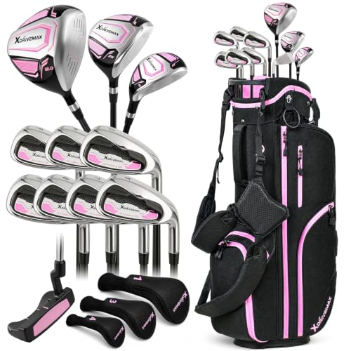 Image of XDriveMax Men's & Women's Complete Golf Clubs Set (11-Piece Package), Lightweight Graphite /Steel Shafts, 460cc Driver, 3 Wood, Hybrid, 5-9 Iron+PW+SW, Blade Putter, Deluxe Stand Bag (Right /Left Hand)