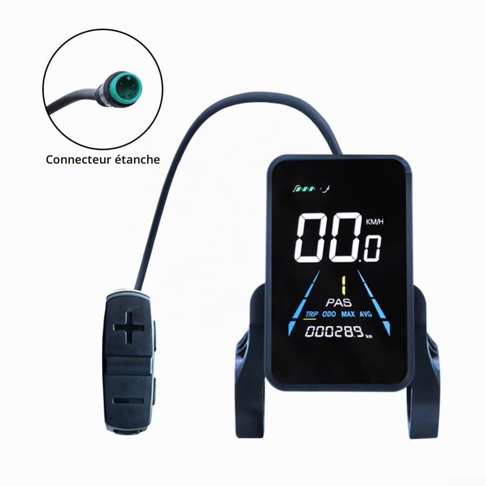 Écran LCD électrique pour vélo - Écran en verre robuste avec double capteur de vitesse - Montage facile sur le guidon - Instrument noir avec câbles