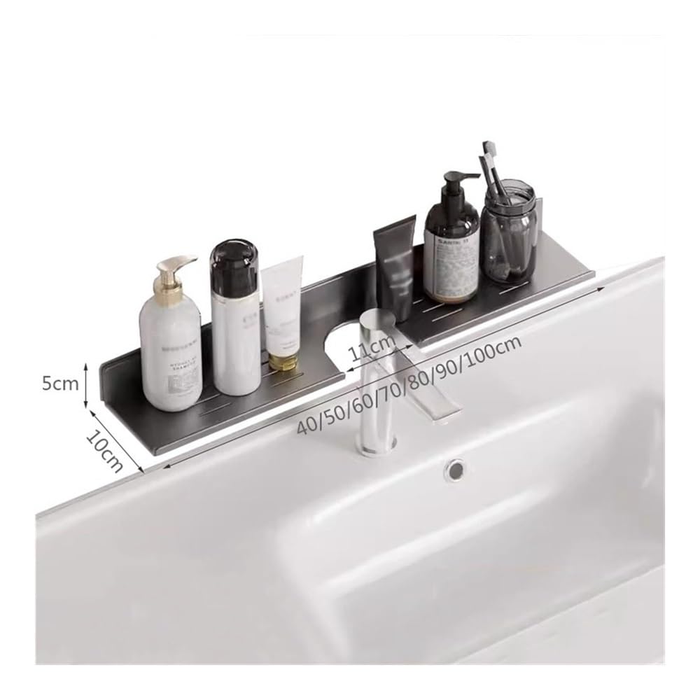 Duschregale Waschbeckenablage über dem Wasserhahn, Organizer aus verdicktem Aluminium, U-förmige Ablage for die Arbeitsplatte (ohne Bohren)(80CM)