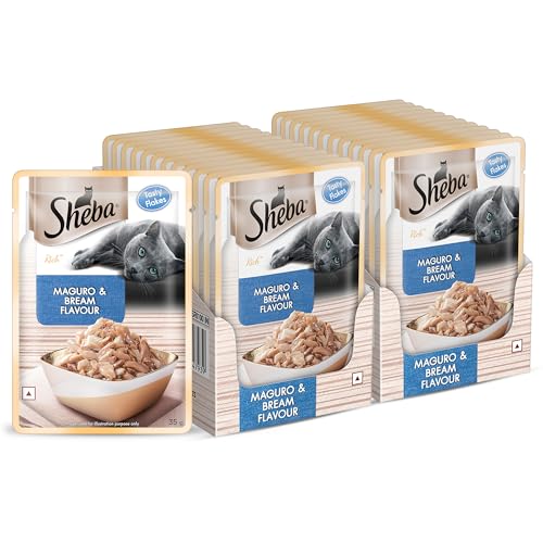 Image of Sheba Rich Premium Adult (1+ Years) Wet Cat Food, Maguro & Bream Flavour, 35 g Pouch (Pack of 24), High-Moisture Wet Food for Healthy Hydration