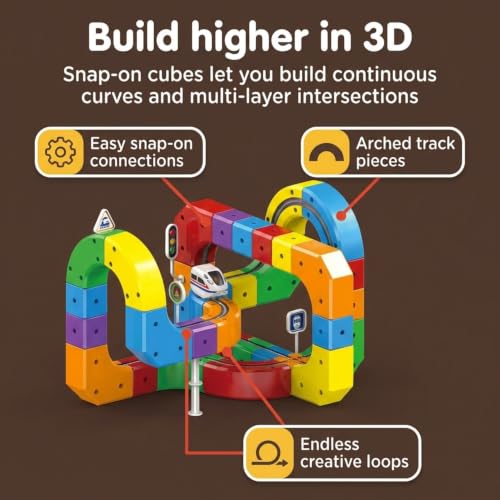 Image of Mashes Electric Train Set, 3D Infinity Track with Flexible Tracks for Kids, Cube Trackss Train- DIY Railroad Block Toys, 60PCS Anti Gravity Race Tracksss with Car, STEM Educational Building Toy
