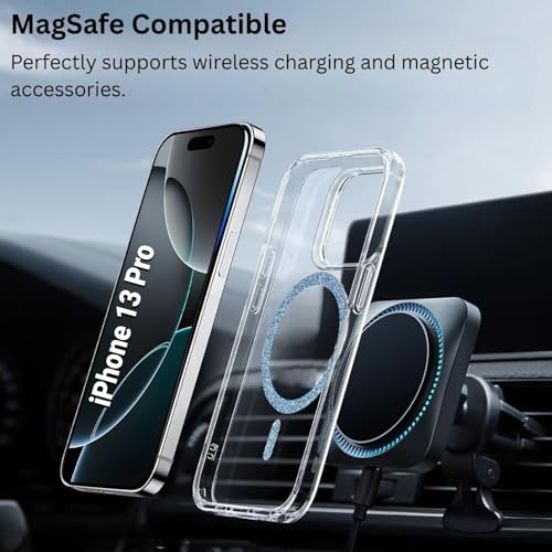 Image of AIBEX Back Cover Case Compatible with iPhone 13 Pro | Glitter Ring Cute Shiny Colorful Bling Case (Compatible with Magsafe) | Transparent PC+TPU Glossy Shiny Cover for Girls & Women - Blue