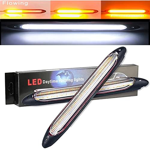 YSY Led Car DRL Daytime Running Lights Strip Waterproof 12V Auto Headlight Sequential Turn Signal Yellow Flow Day Light Universal 2Pcs (27.5CM, white and yellow)