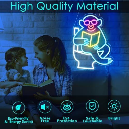 Image of Funny Animals Bathroom Neon Sign Led Neon Lights Neon Signs for Bedroom Led Sign USB Powered Neon Signs for Wall Decor Dimmable for Christmas Thanksgiving Birthday Party Girls Gifts