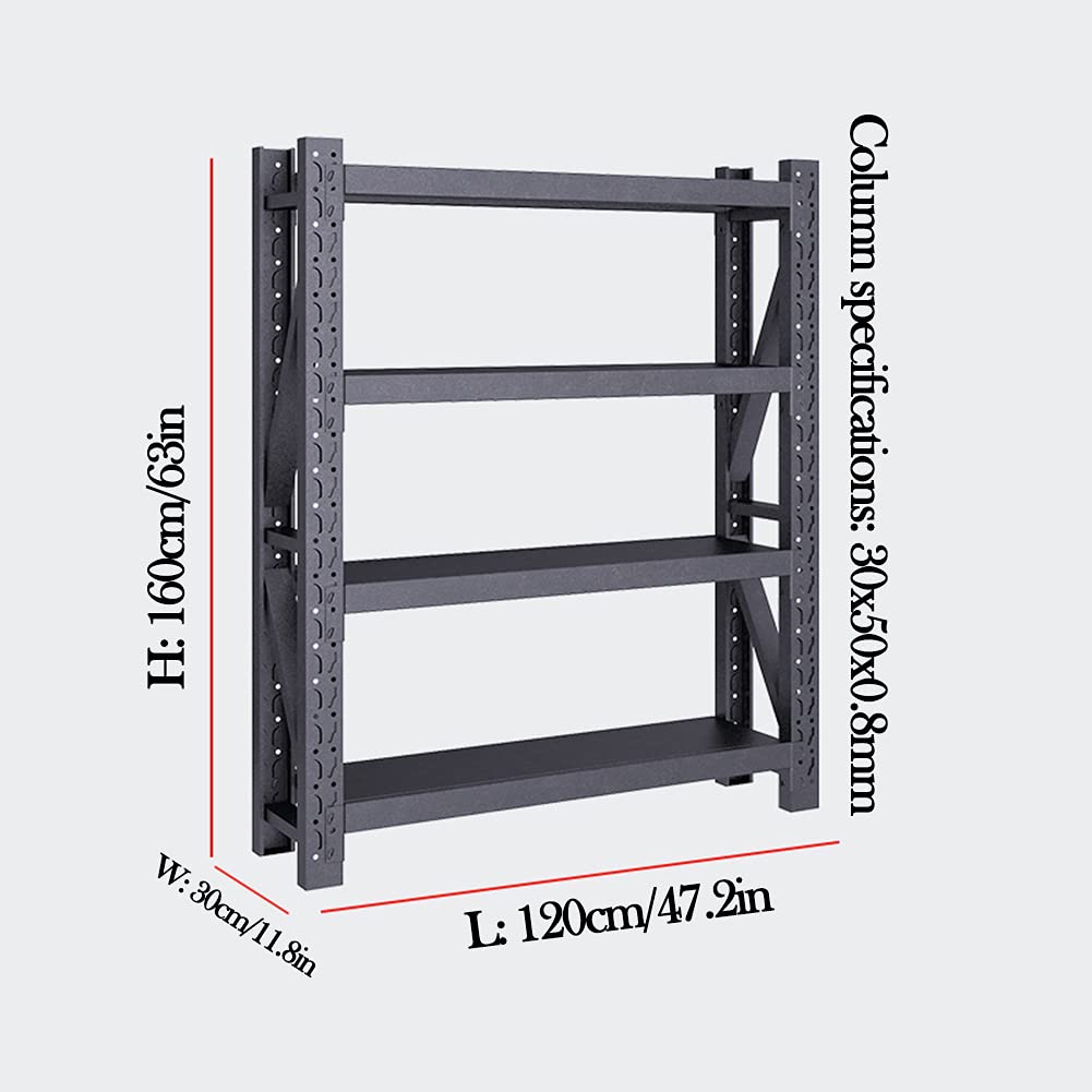 Scaffale Modulare per Carichi Pesanti, Nero, 4 Ripiani (180 kg a Ripiano) – capacità di Carico 720Kg, Scaffalatura Multifunzionale in per Garage, Cucina, Soggiorno, Casa