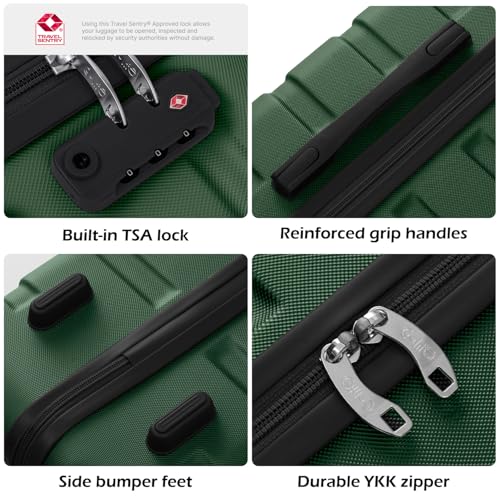 Image of Coolife 3 Piece Luggage Set Hardshell Suitcases with TSA Lock,Dark Green | 360 Spinner Wheels;YKK Zippers;Space-Saving Nested Design;Ergonomic Telescoping Handle