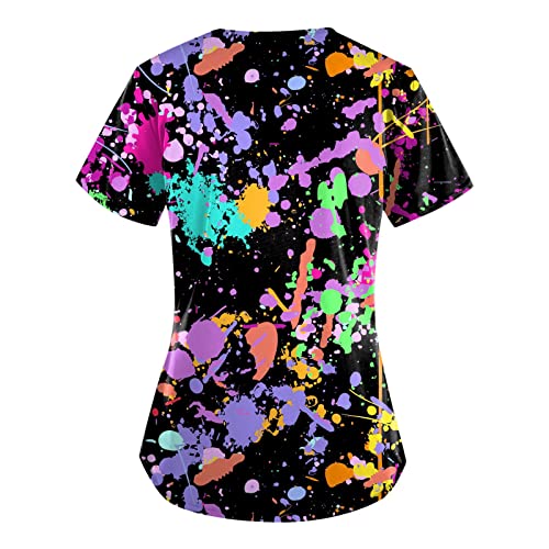 OIOLOYJM Printed Scrub Tops Women Short Sleeve V Neck Plus Size Scrubs for Womens Nursing Uniforms Shirts with Pockets
