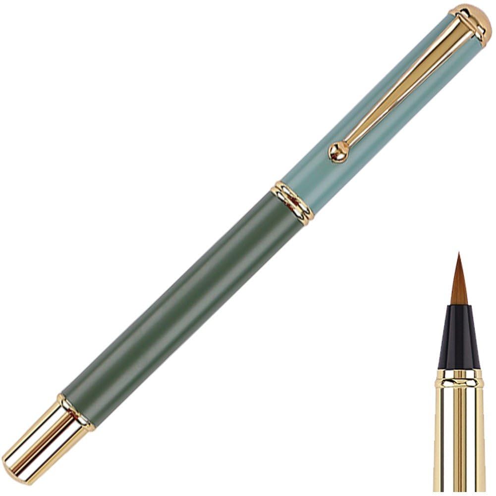 Fituenly Portable Metal Chinese Brush Beginners Calligraphy Pen Piston-filled for Small Regular Script Writing Set Chinese Set for Beginners