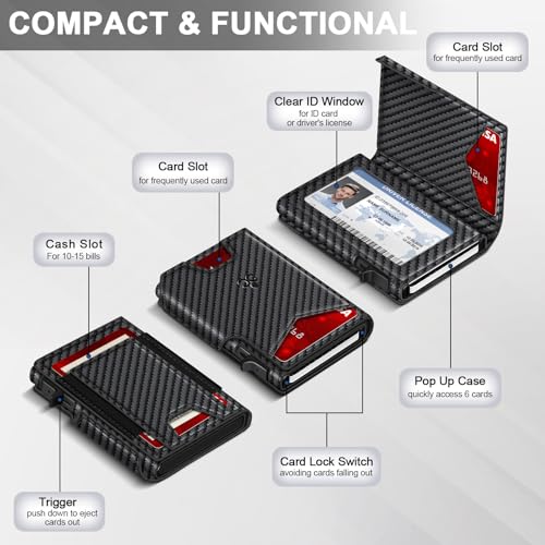 Image of Wallet for Men Wallet with Slim Pop Up Card Holder 9-13 Cards, Bifold Minimalist Smart Wallet RFID Blocking Credit Card Holder with ID Window & Stretchable Cash Slot Compact Metal Aluminum Card Case
