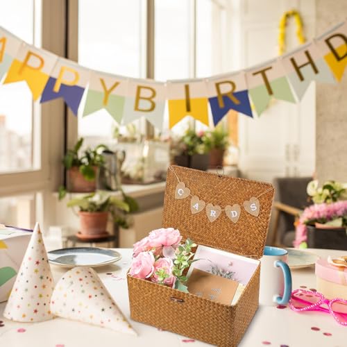 Image of Geelin Sea Grass Wedding Card Basket With Letter Flag Decorative Wedding Card Woven Post Box Suitable For Baby Showers Birthdays Graduation Ceremonies Bridal Showers(14 Inch,Natural Color)