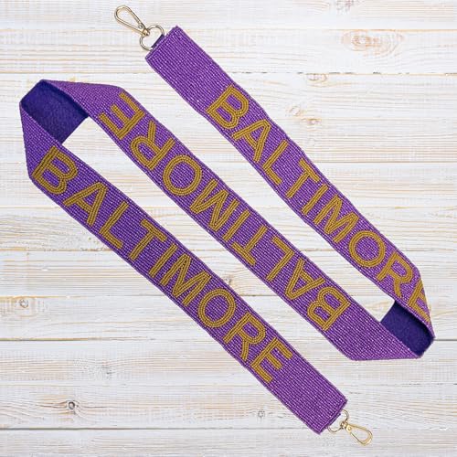 Baltimore Purple Beaded Purse Strap Gold Letters 49” Pro Football Stadium Approved Clear Bag Raven Gold Hardware Sports College South Morris3