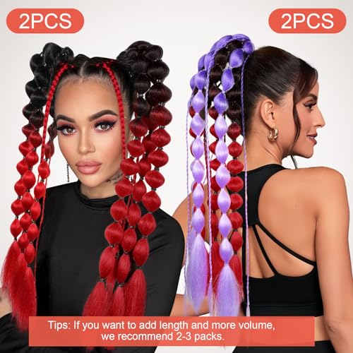 Colored Hair Extensions, Behufun 2Pcs 20" Lightweight Colored Hair Extensions for Kids Bubble Ponytail Extension with Hair Tie, Ombre Crazy Hair Day Accessories for Girls Festival Rave B41 - Image 5