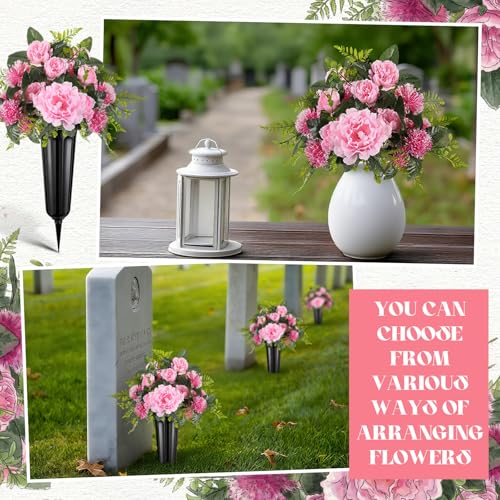 Image of 4 Set Fall Cemetery Flowers for Grave Artificial Peony with Vase
