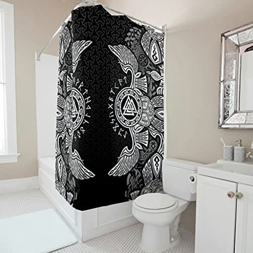 Gamoii Cortina de ducha vikinga Odin con alas de Odin, cortina de ducha con impresión digital 3D, para hotel, casa, sin olores, con ganchos, color blanco, 180 x 200 cm Cover