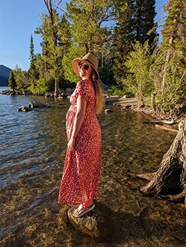 Ouges Maternity Maxi Dress Wrap Baby Shower Pregnancy Dresses For Photoshoot Maternity Outfits Summer Clothes(Floral-2,L) #TOP4