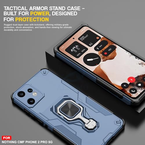 Image of AESTMO Armor Back Cover for Nothing CMF Phone 2 Pro 5G | Ring Holder & Kickstand & Camera Protection in-Built | 360 Degree Protection Back Case Cover (Blue)