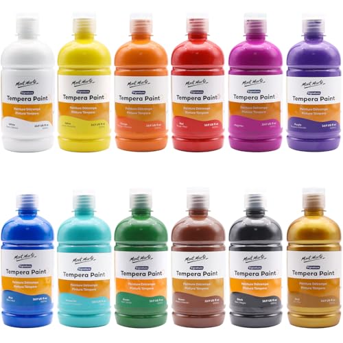Mont Marte Tempera Paint Set 12Pc X 16.9 Us Fl.Oz (500Ml), 12 Bottles Of Tempera Style Kids Paint, Washable Tempera Paint For Kids Art And Craft cover