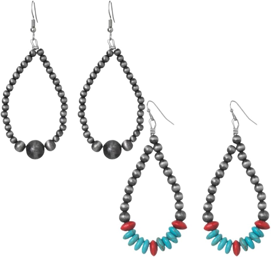 Todu Navajo Pearl Earrings for Women Western Cowboy Cowgirl Beaded Turquoise Drop Dangle Earrings Boho Western Jewelry for Women - Image 6