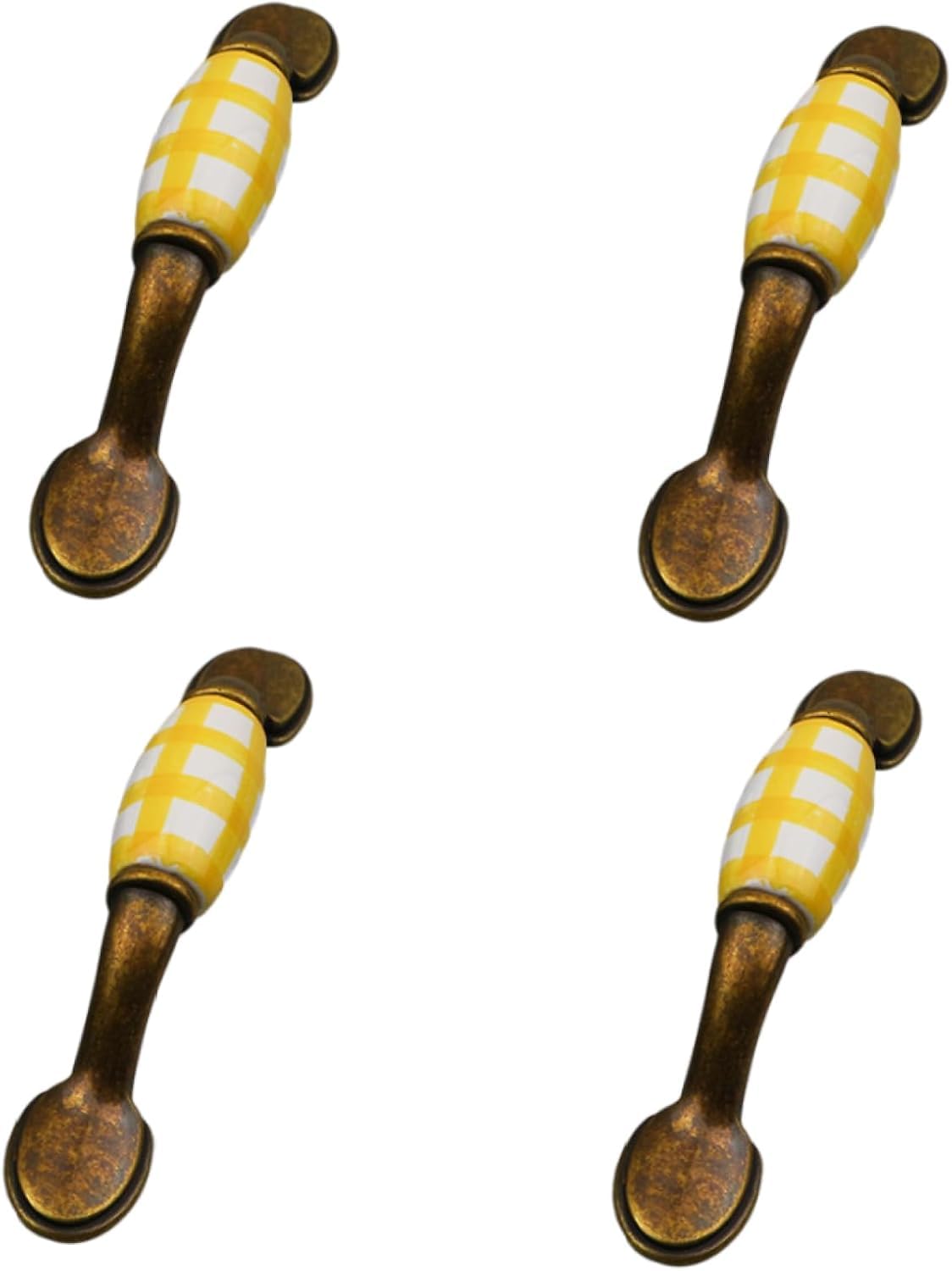 Tnbccxn Huang Ge Cabinet Handles, Cabinet Handles,4 Pack Mediterranean Painted Pastoral Grid Ceramic Handle(Huang Ge)