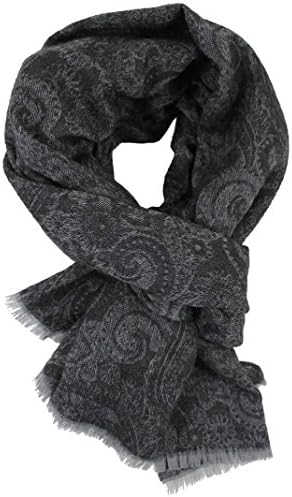 Scarf woven scarf Paisley fashionable gray black 100% wool (Merino)