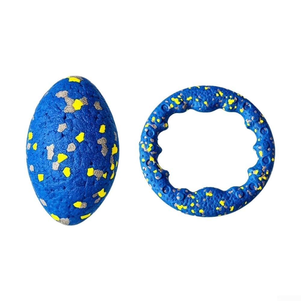 Dog Toy Ring And Football Set E-TPU Chew Resistant Floating | E-TPU Material, Floats In Water, Dental Cleaning Texture, Bright Colours For Visibility, 2-piece Set For Fetch