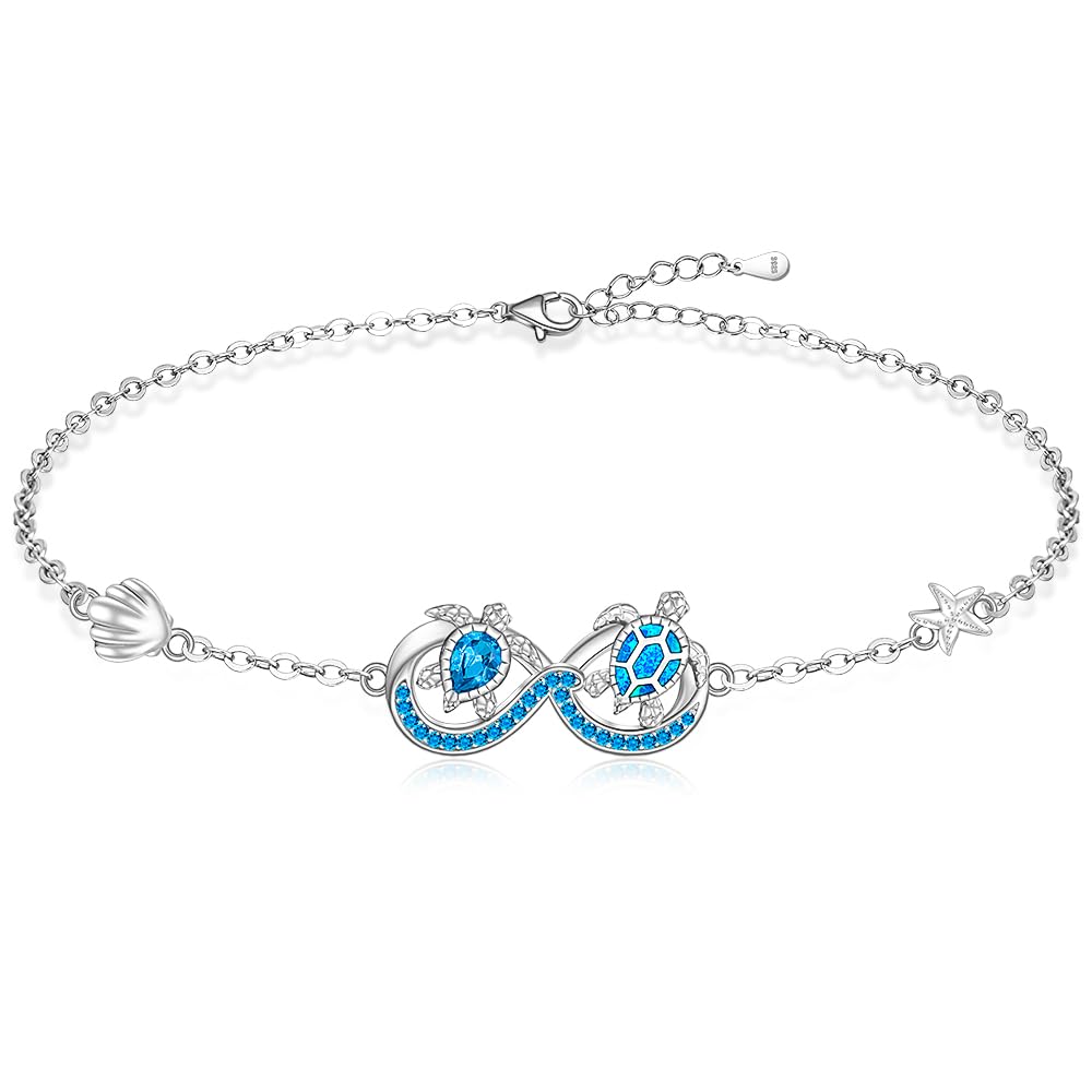 Pulsera de tortuga para mujer, plata de ley, ópalo azul, océano, tortuga marina, dijes de playa, infinito, joyería de tortuga, regalos