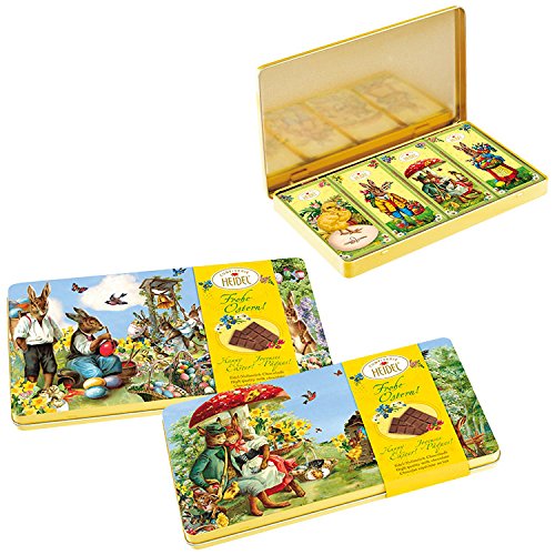 Confiserie Heidel Oster-Schmuckdose Easter Tin TWO-PACK (Each tin: 120g with 4 Milk Chocolate Bars)