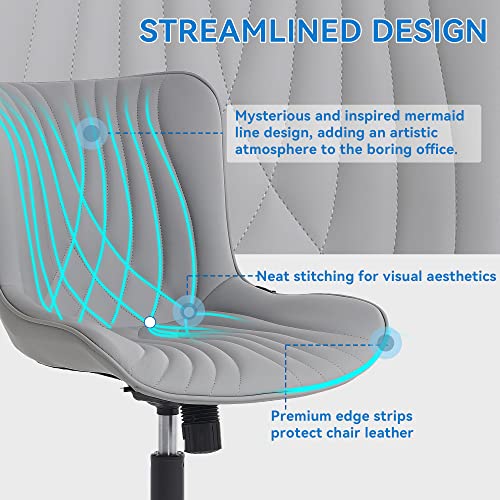 Image of YOUNIKE Office Chair, Armless Desk Chair with Wheels, Adjustable Swivel Rolling Home Office Computer Task Chairs, Modern Faux Leather Upholstered Vanity Chair, Grey