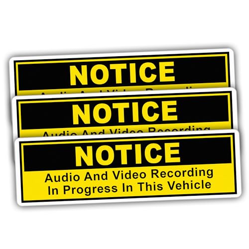 3pcs Notice Dash Cam Audio and Video Recording Yellow Stickers for Car, Truck Vinyl Water-Resistant Stickers Size 5x1.5in