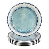 AELS Melamine Salad Plates Set of 6, 11 inch Serving Dishes for Indoor and Outdoor Use, Dishwasher Safe, Lightweight Unbreakable, BPA Free, Light Blue