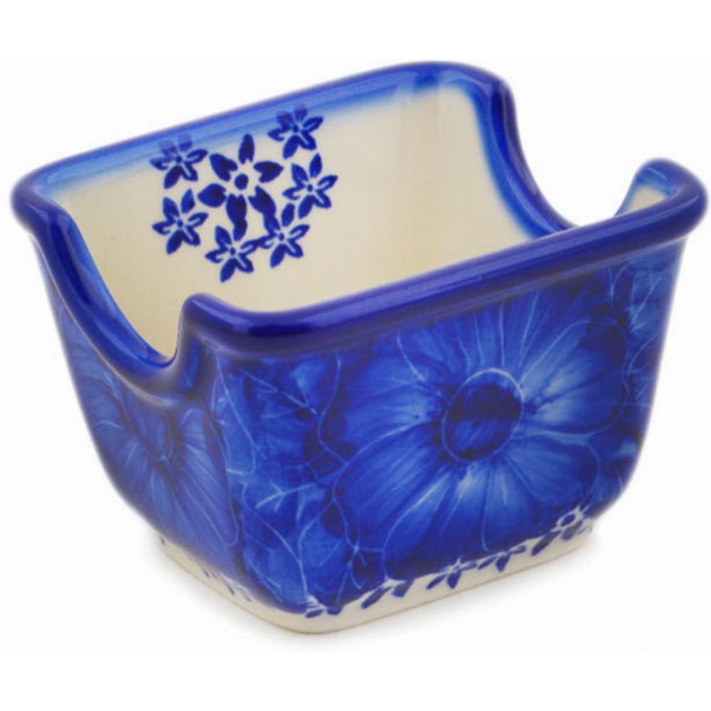 Authentic Polish Pottery Sugar Packet Holder Signature UNIKAT in Divine Cobalt Design Handmade in Boles?awiec Poland by Ceramika Bona + Certificate of Authenticity