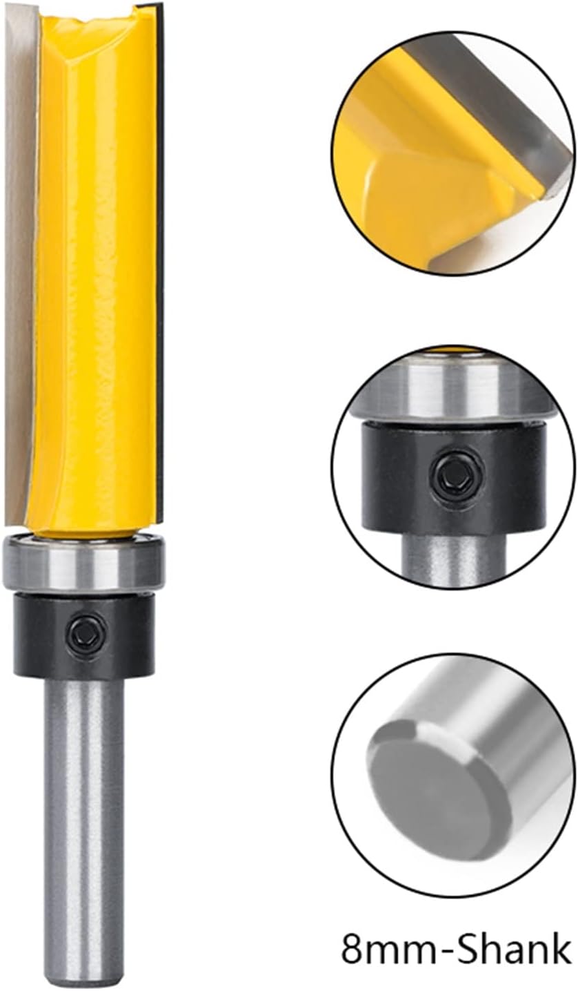 8mm Shank Flush Trim Router Bit Pattern Bit Top Bottom Bearing 5/8Inch Blade Template Wood Milling Cutter Carpenter (Cutting Edge Length : 3 pcs Set)