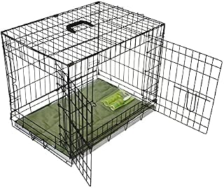 BUNNY BUSINESS Metal Dog Crate 2 Doors with Bedding and Lint Rollers, Large, 36-inch, Black