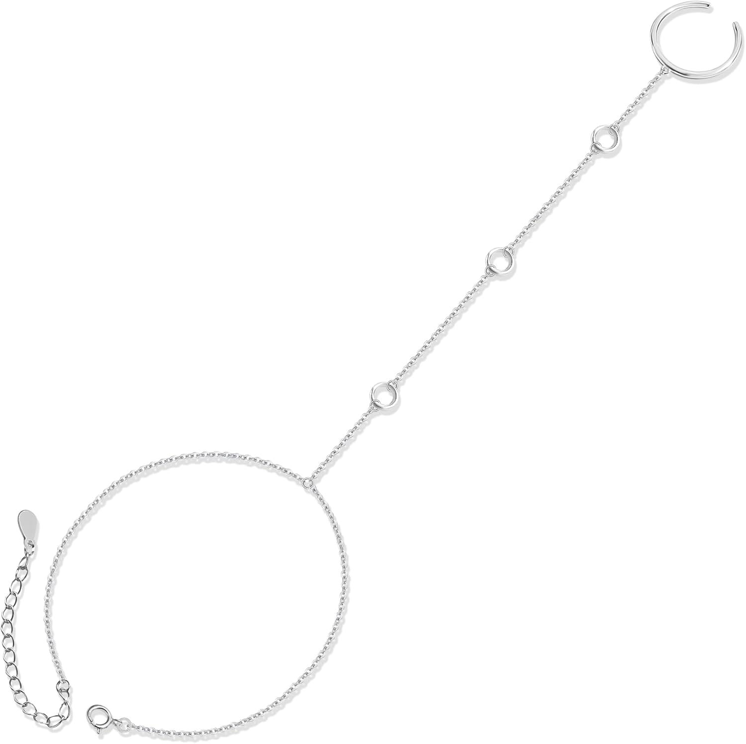 S925 Sterling Silver Finger Ring Cross Eye Bead Bracelet Hand Adjustable Attached Chain Set for Women Jewelry