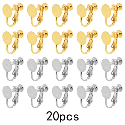 20Pcs Stainless Steel Screw Clip-On Earring Converters Components Hypoallergenic Flat Round Earring Bezel Tray Clips For Non-Pierced Ears Diy Earrings Making, 2 Colors #TOP1