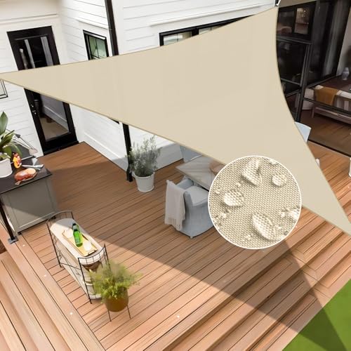 INFRANGE Waterproof 16' x 16' x 16' Sun Shade Sail Triangle Canopy Shade Cover Sunshade for Patio Garden Deck Outdoor (Beige)