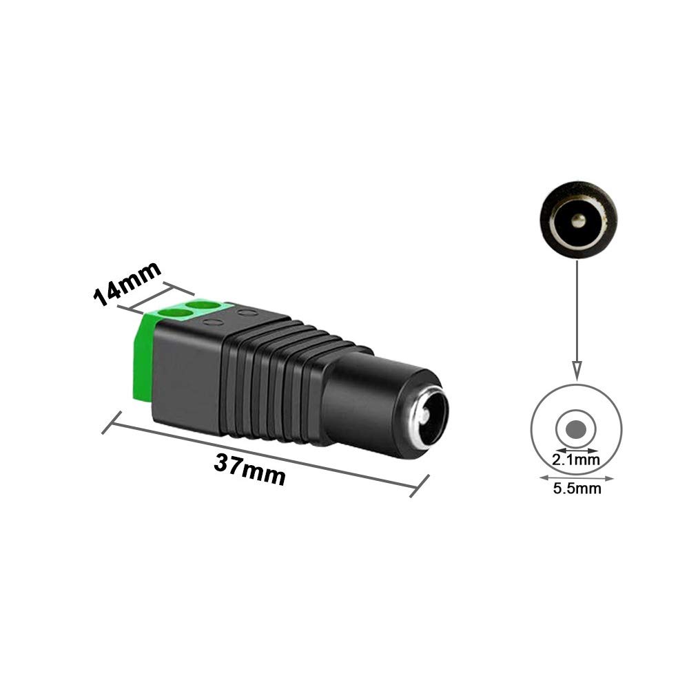 25 szt. 12 V/24 V 5,5 x 2,1 mm adapter złącza prądu stałego, żeńskie gniazdo zasilające, złącze wtykowe ze śrubą DC do taśmy LED do kamery CCTV (zielony)