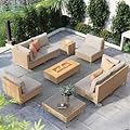 Grand patio 9-Piece Patio Furniture Set with 47" Fire Pit Table, Outdoor Conversation Set & 50,000 BTU 47 Inch Rectangle Propane Fire Pit & Storage Box with Water Resistant Thick Cushions, Cream