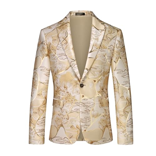 MOGU Men's Floral Tuxedo Blazer Slim Fit Jacquard Suit Jacket – Stylish Prom Party Sport Coat for Wedding Prom Casual Events