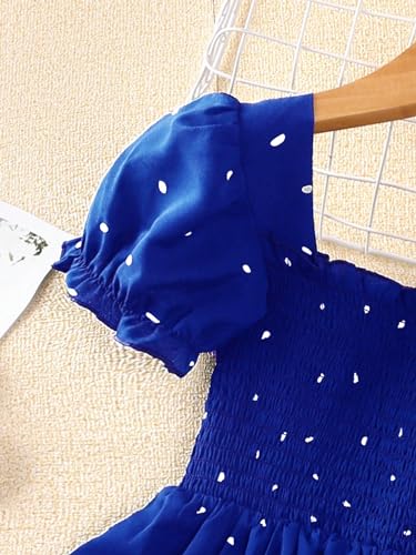 Girl's Allover Print Ruffle Hem Shirred Dress Cute Short Sleeve Square Neck High Waist Knee Length A Line Dresses4