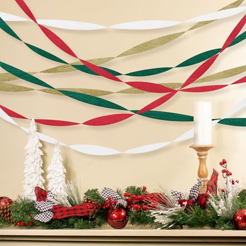 Image of 8 Rolls Christmas Crepe Paper Streamers Red Green Gold and White Streamers for Christmas Party Decorations Birthday Baby Shower Gender Reveal Wedding Graduation Party Decorations DIY Crafts