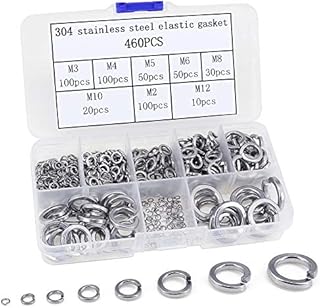 460 Pieces Stainless Steel Split Lock Washers Assortment Kit,for M2 M3 M4 M5 M6 M8 M10 M12 Screws/Bolt