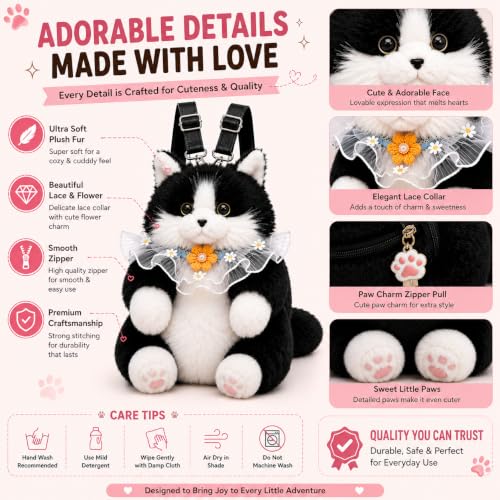 Image of Cute Tiger Plush Sling Bag for Kids | Soft Toy Shoulder Bag with Adjustable Strap | Lightweight Animal Backpack for Boys & Girls | Travel & Gift Bag - Black & White