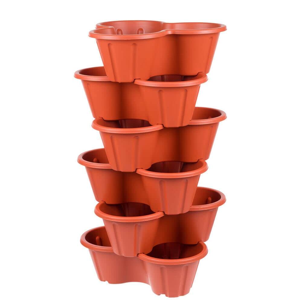 HomeXpress Stacking Plant Pots Trio - Stackable Triple Strawberry Planter - Garden Flower, Succulents, Herb Holder (Terracotta x 6Pc)