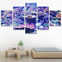 SIGNWIN 5 Panel Canvas Wall Art Group Jellyfish Marine Life Multicolor Photography Realism Tropical Ultra Whimsical for Home Decorations Ready to Hang - 60