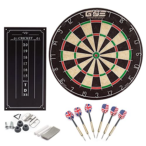 Professional Bristle Dart Board Games Set with Six 17 Grams Steel Tip Darts. Regulation Size Sisal Dartboard Game Set (Dartboard with Scoreboard & Darts)
